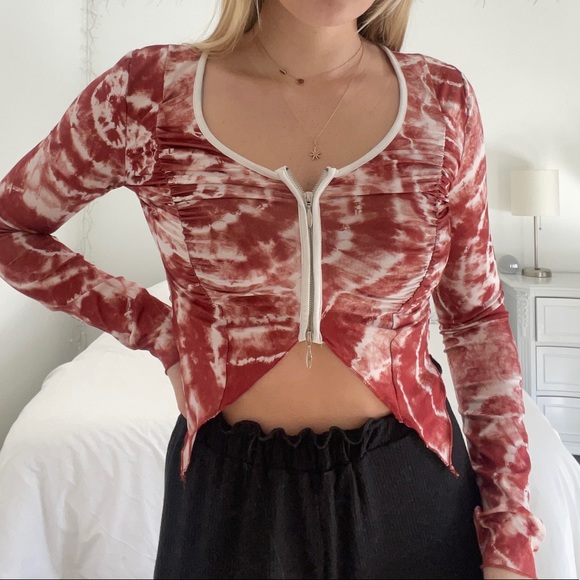 Orangish/red and white crop top. Shein but UO tagged for visibility. - Picture 3 of 6